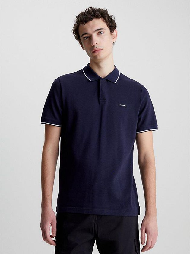 Calvin Klein USA Slim Stretch Pique Mens Polo Navy 6017392-CR